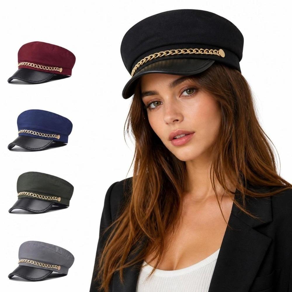 Korte Rand Baret Hoed PU Leer Vizierpet Retro Platte Top Pet Voor Vrouwen