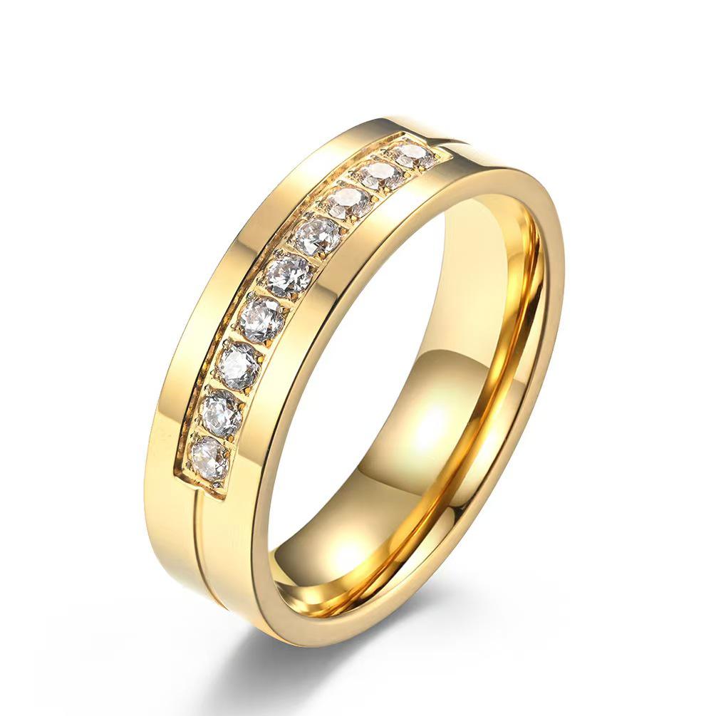 Stainless Steel Diamond Couple Rings - European, American & Korean Style Zircon Hand Jewelry
