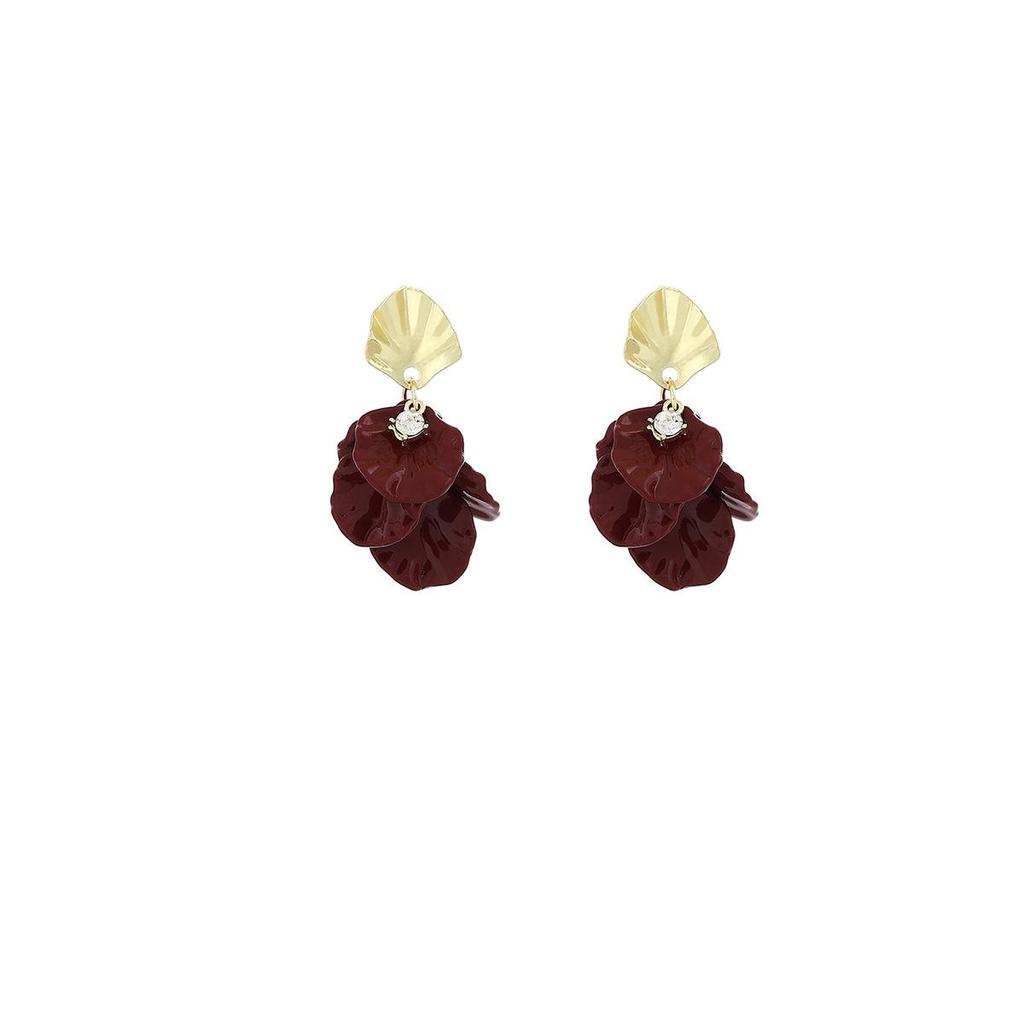 Autumn/Winter Luxury Socialite Style Drop Earrings: Silver Needle French Red Shell Flower Design