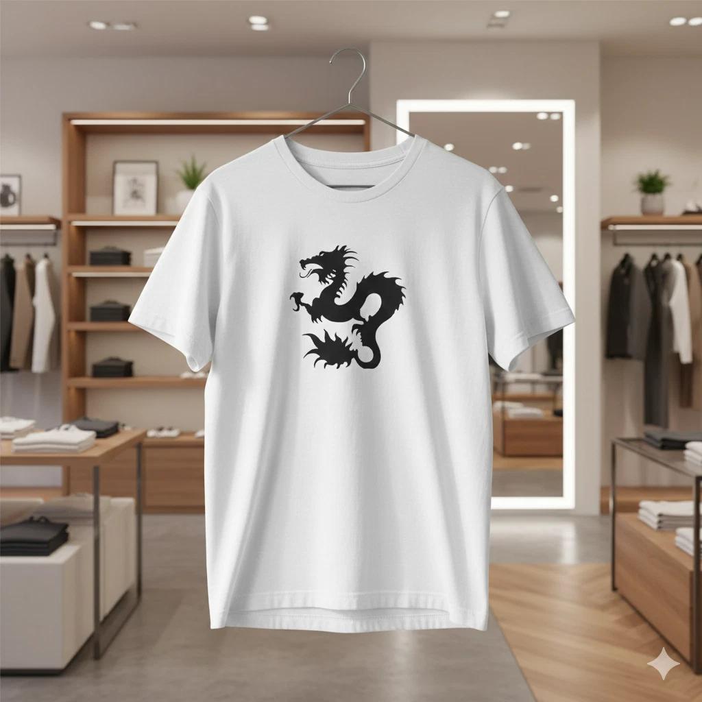 

Minimalist Dragon Graphic White T-Shirt Asian Style Symbol Tee - T571 4XL