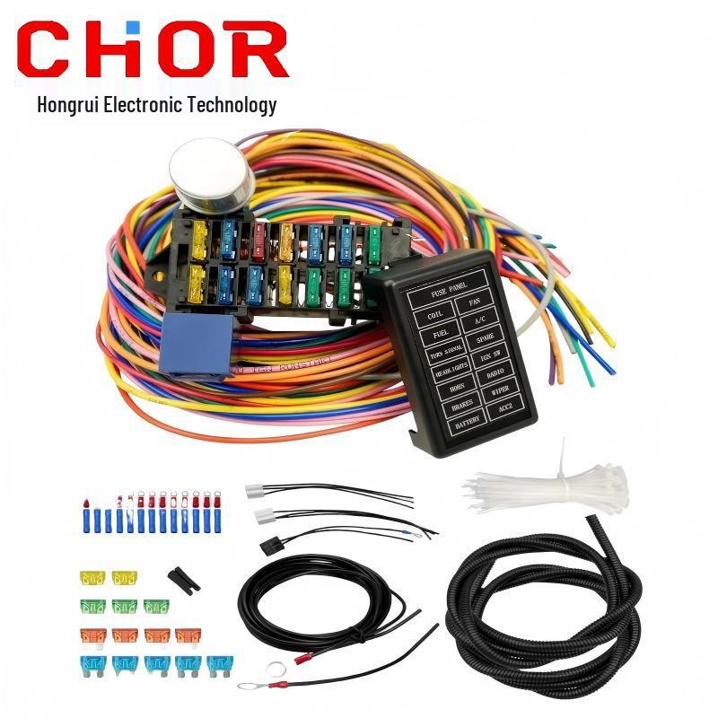 12V Universal Car Fuse Box Assembly: 12/14-Circuit Wiring Harness Connector