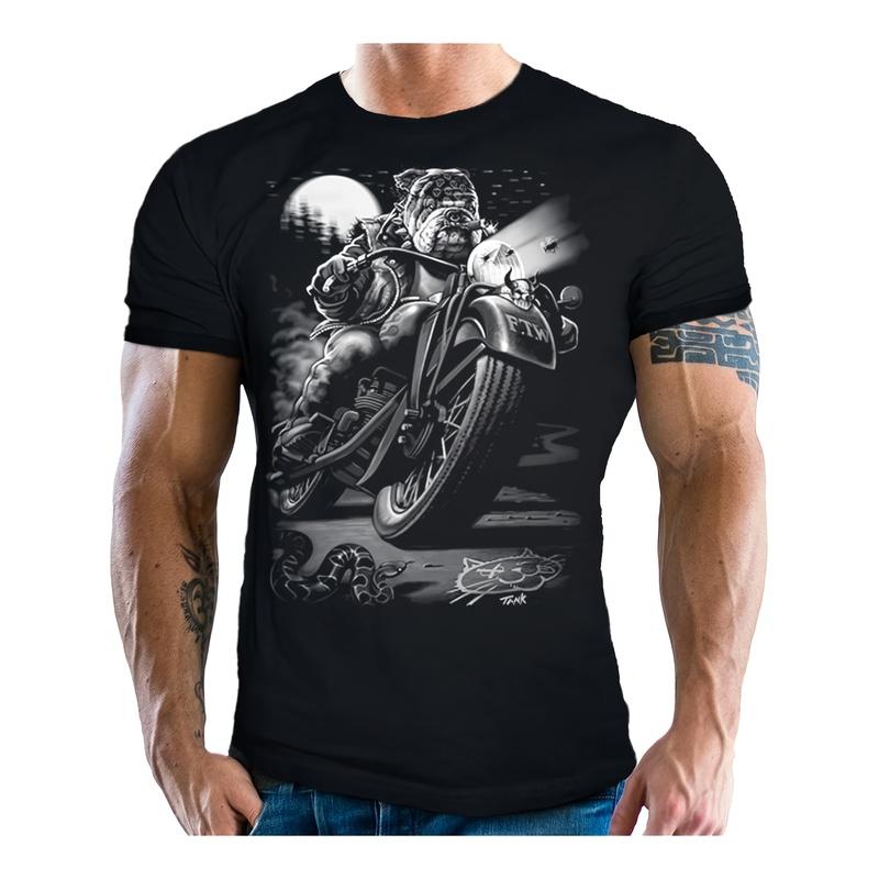 Men'S Vintage Funny Dog Rider Motorcycle Graphic T-Shirt - Black & White Humorous Biker Design with Rider & Dog on Motorcycle Print, Breathable Short