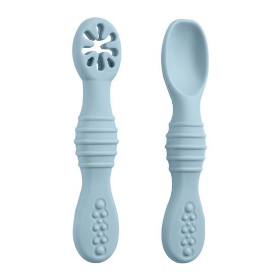 Soft Tip Spoons for Newborns 2Pcs Silicone Baby Spoon, Toddler Training Spoon Puree Fruit Puree, Babies Non-Slip Handle Infant Feeding Self