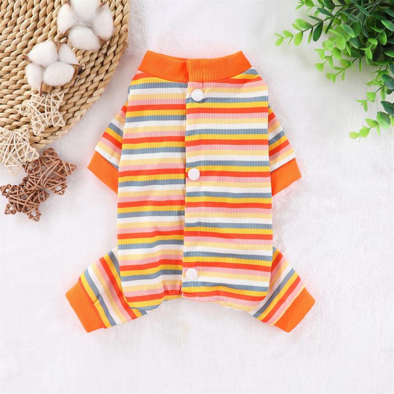 Striped Summer Pet Outfit: Cute, Elastic, Four-Legged Suit for Small To Medium Dogs and Cats (Teddy, Bichon, Pomeranian)