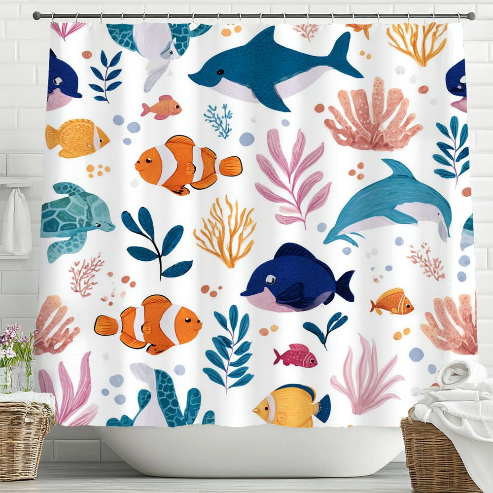 Cartoon ocean underwater world Shower Curtain, Bathroom Decorative Shower Curtain, Waterproof Shower Curtain with Hooks