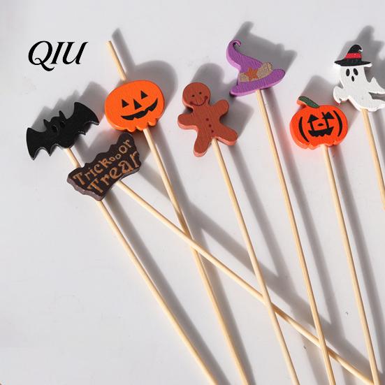Cute Halloween Party Supplies 100PCS Bamboo Toothpicks, Tree Shaped Disposable Skewers, Natural Appetizer Picks Decorative Dessert Toppers for