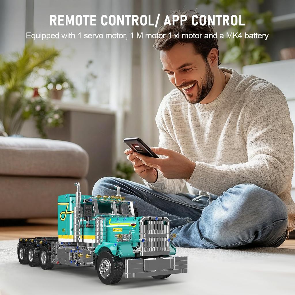 Mould King 13201 Zestaw do budowy ciężarówki, Model ciężarówki sterowany przez aplikację i RC, Zestaw klocków do budowy pojazdu przyczepy STEM, Kolekcjonerski