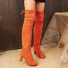 Foreign Trade Large Size Long Tube Over the Knee Suede Back Lace-up Thin Boots 2025 Autumn and Winter New High-heeled Round-head Fashion Women's Boots