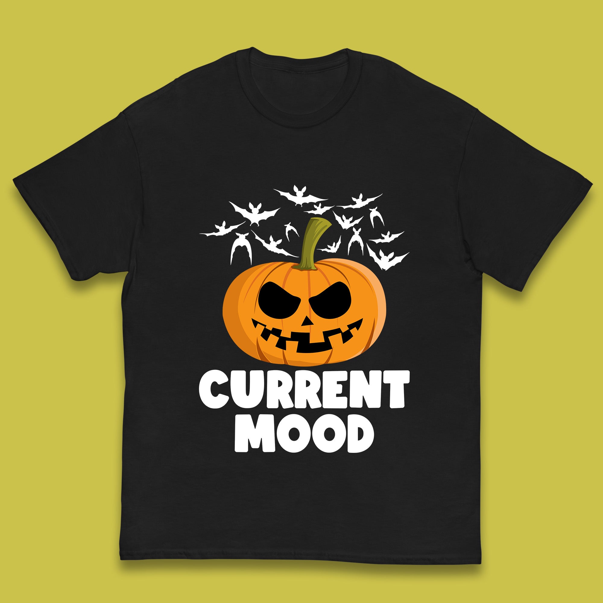 Current Mood Halloween Pumpkin Ghost Evil Scary Smile Face Horror Jack-o-lantern Kids T Shirt 140