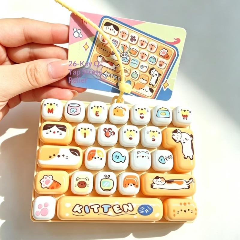 Fun 26-Key Fidget Button Stress Relief Pendant Keychain Cute Decompression Toy Bags Hanging Ornaments