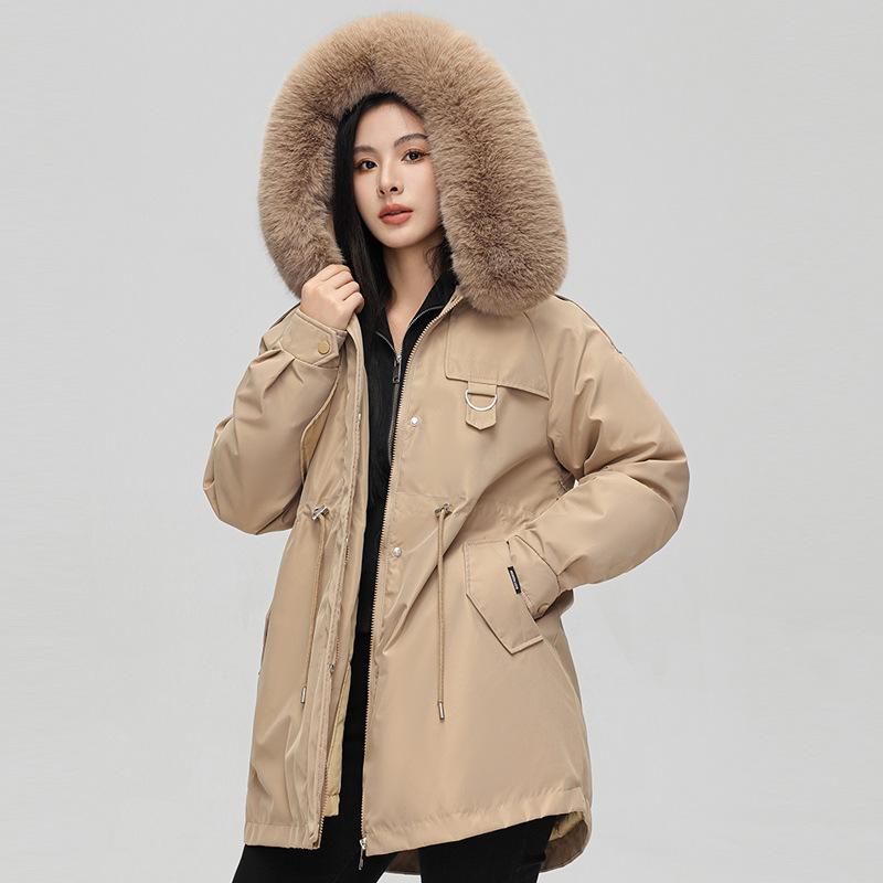 

Women s winter new hooded women s versatile fur collar removable one dress three wear women s coat M