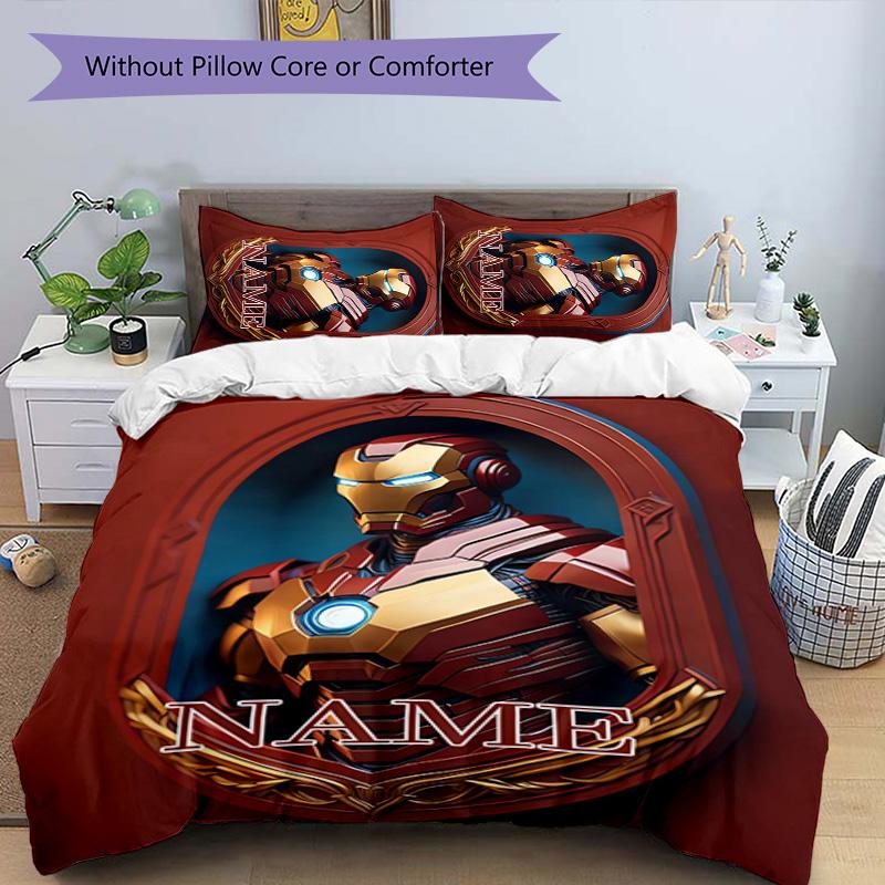 3pcs Iron Man2 Cover Set - Personalized Name, HD Printed Bedding with 1 Cover and 2 Pillowcases - Perfect for Home Decor, Easy Care