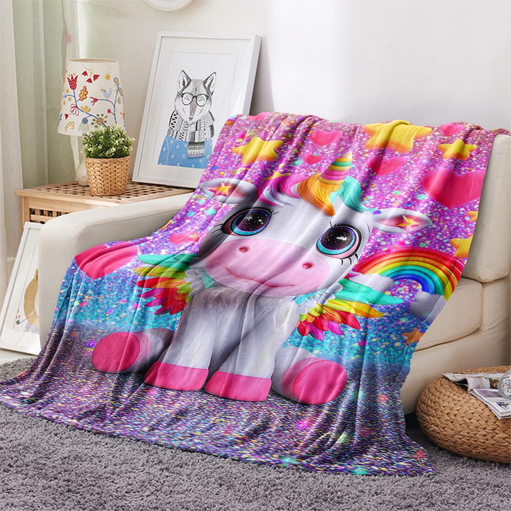 Unicorn Print Flannel Blanket, High Quality Comfortable for All Seasons, Home Decor, Warmth and Comfort, Perfect for Christmas Gifts