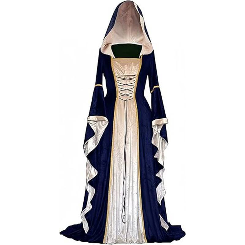 Medieval Vintage Court Dress With Velvet Fabric And Puff Sleeves For Halloween Costume Enthusiasts