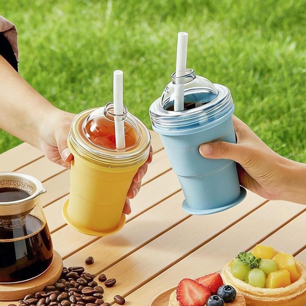 Summer Folding Water Bottle With Ice Ball Mold Tray Ice Ball Maker Water Cup For Travel Home Office Party Camping Beach Picnic