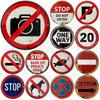 Vintage Retro Traffic Signs Collection HD Print Metal Tin Sign Featuring Unique Circular Warning Prohibition Plates (No C