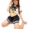 Women Crop Top Mini Pleated Skirt Stockings Schoolgirl Uniform Cosplay Costume