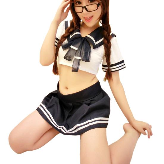 Women Crop Top Mini Pleated Skirt Stockings Schoolgirl Uniform Cosplay Costume
