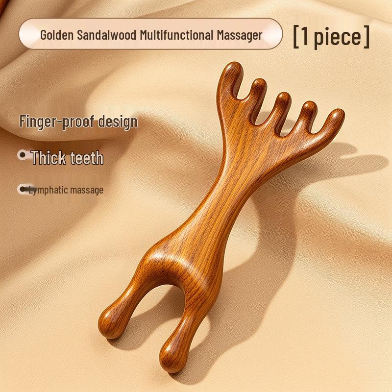 Fünfzinkiger Sandelholz Geweih Kopfmassagekamm für Kopfhaut- & Meridiantherapie