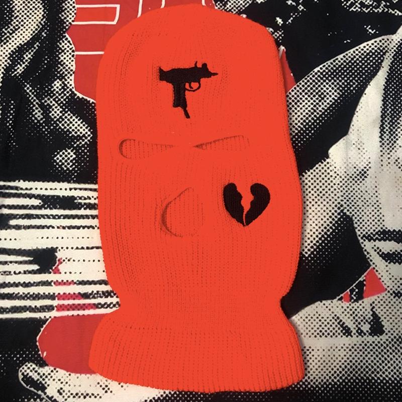 3-Hole Solid Color Embroidered Balaclava Knit Hat Face Mask Neck Gaiter Windproof Warm for Spring Fall Winter Daily Wear