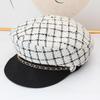 Small fragrant plaid soft brim octagonal hat children autumn and winter elegant fashion versatile metal chain decorative beret