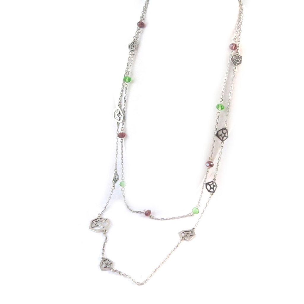NOA [G0548] - Silver Green 'Starry Night' Designer Necklace