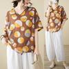 Summer Printed Short-sleeved T-shirt V-neck Cotton and Linen Loose Large-size Women's Top T-shirt Cotton and Linen Shirt