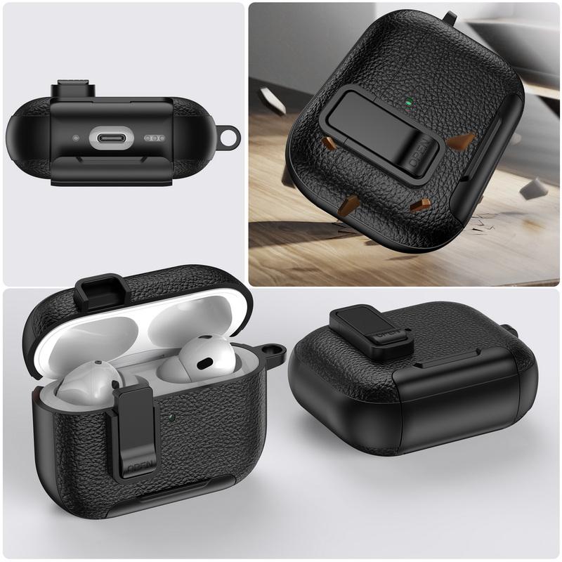 For AirPods 4 Case Leather Texture Matte Earphone Case with Phone Stand Bluetooth Headset Cover For AirPods Pro 3 2 1 Shockproof Earphone Charging Box