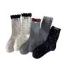 Cotton Women's Autumn and Winter Color-matched Double-seam Fabric Label Black Fungus Edge Polka Dot Pile Socks Are Versatile and Simple