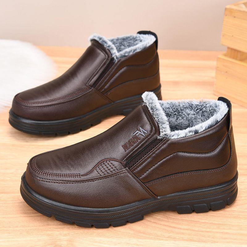 Old Beijing Waterproof Leather Winter Shoes for Elders - Non-slip, Thickened, Plus Velvet Warm, for Casual Wear