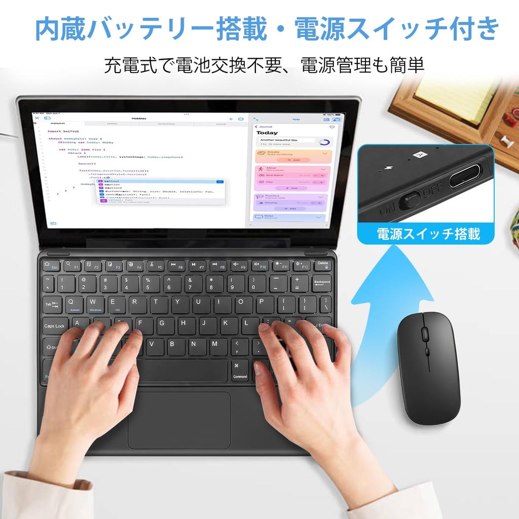 Aobante Bluetooth Keyboard with Touchpad, Rechargeable Wireless Keyboard, Type-C Charging Compatible, Slim and Lightweight Design, Compatible with iPa