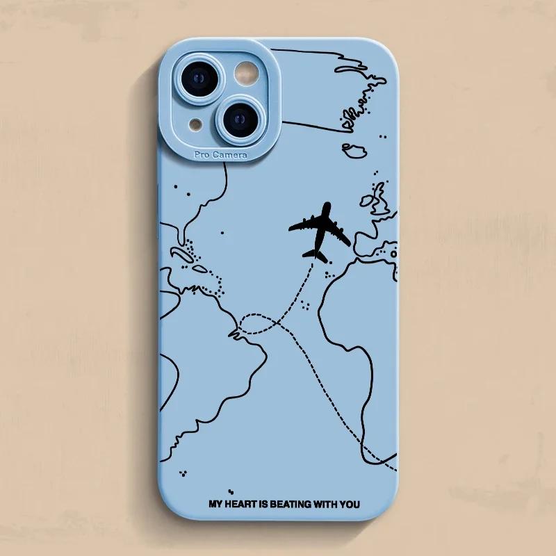 Travel-nspired Airplane Route Desian Phone Case For iPhone 16 15 14 13 12 11 Pro Max Mini 7 8 Plus X XR XS Soft Silicone Cover
