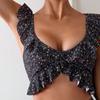 New Sexy Bikini Set Floral U-neck Ruffle Edge Backless Beach Hot Spring Swimsuit Women's Split Set Two Pieces Swimwear