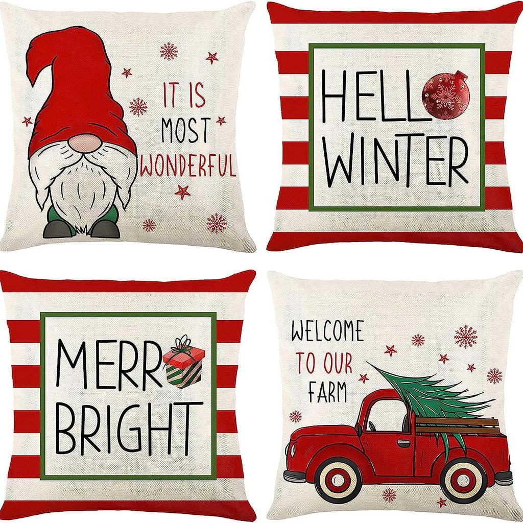 New Christmas Combination Pillowcase Christmas Hat Bell Dwarf Pillowcase Home Holiday Decoration Cushion Cover