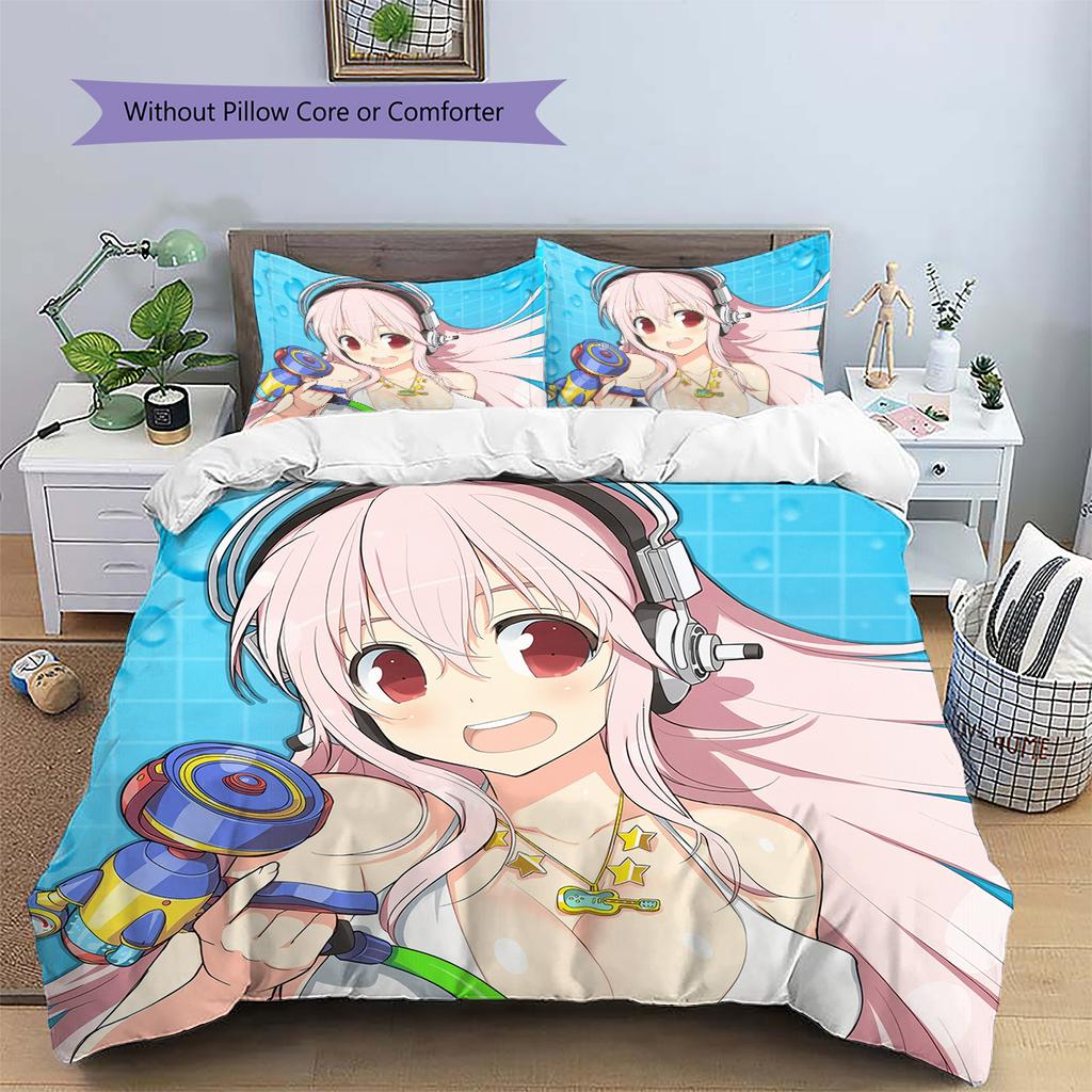 Super Sonico Pattern Bedding Quilt Set Home Decoration Gift (1 * duvet cover + 2 * pillowcase without core)