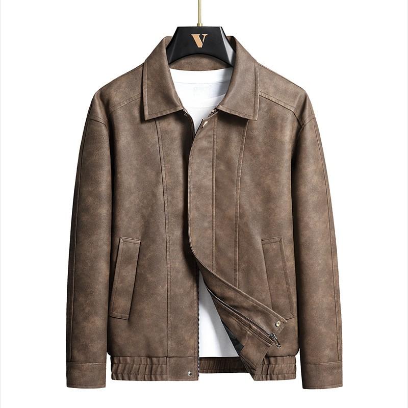 Mens Faux Suede Jacket Vintage Style Casual Outerwear With Lapel Collar Side Pockets