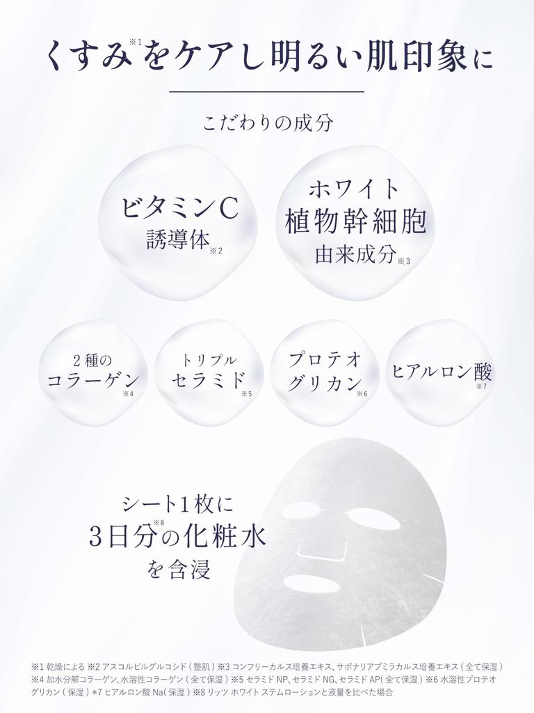 Ritz White Stem Perfect Large 30 Maska do twarzy z pochodną witaminy C, Bezzapachowa, Bez barwników, Pojemność, Arkusze, Opakowanie,