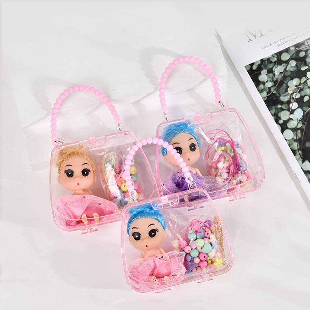 Pulseira Colar de Menina Conjunto de Contas DIY Bolsa Cosmética Infantil Contas para Criação de Joias Faixa de Cabelo Kit de Boneca com Bolsa