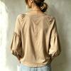 Women's V-Neck Blouse with Three-Quarter Sleeves, Loose Fit Pleated Color Casual Top