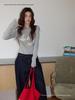 Women's Korean Style Gray Puppy Embroidered Slim Fit Crew Neck T-Shirt, Autumn 2025, with Waist-Cinching Short Long Sleeves