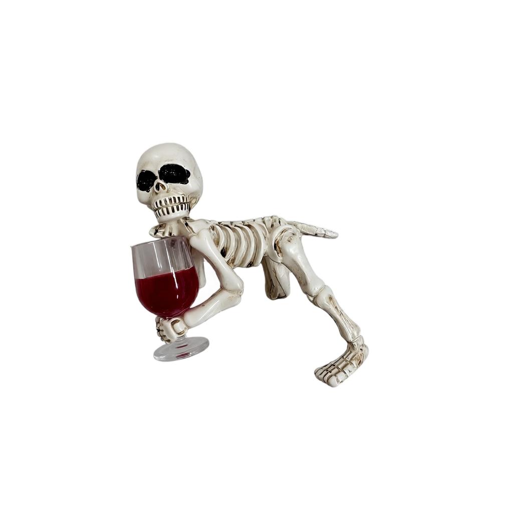 Skeleton Figurine Tabletop Decoration with Bottle Holder for Home Office Party Event Desktop Ornament Halloween Theme