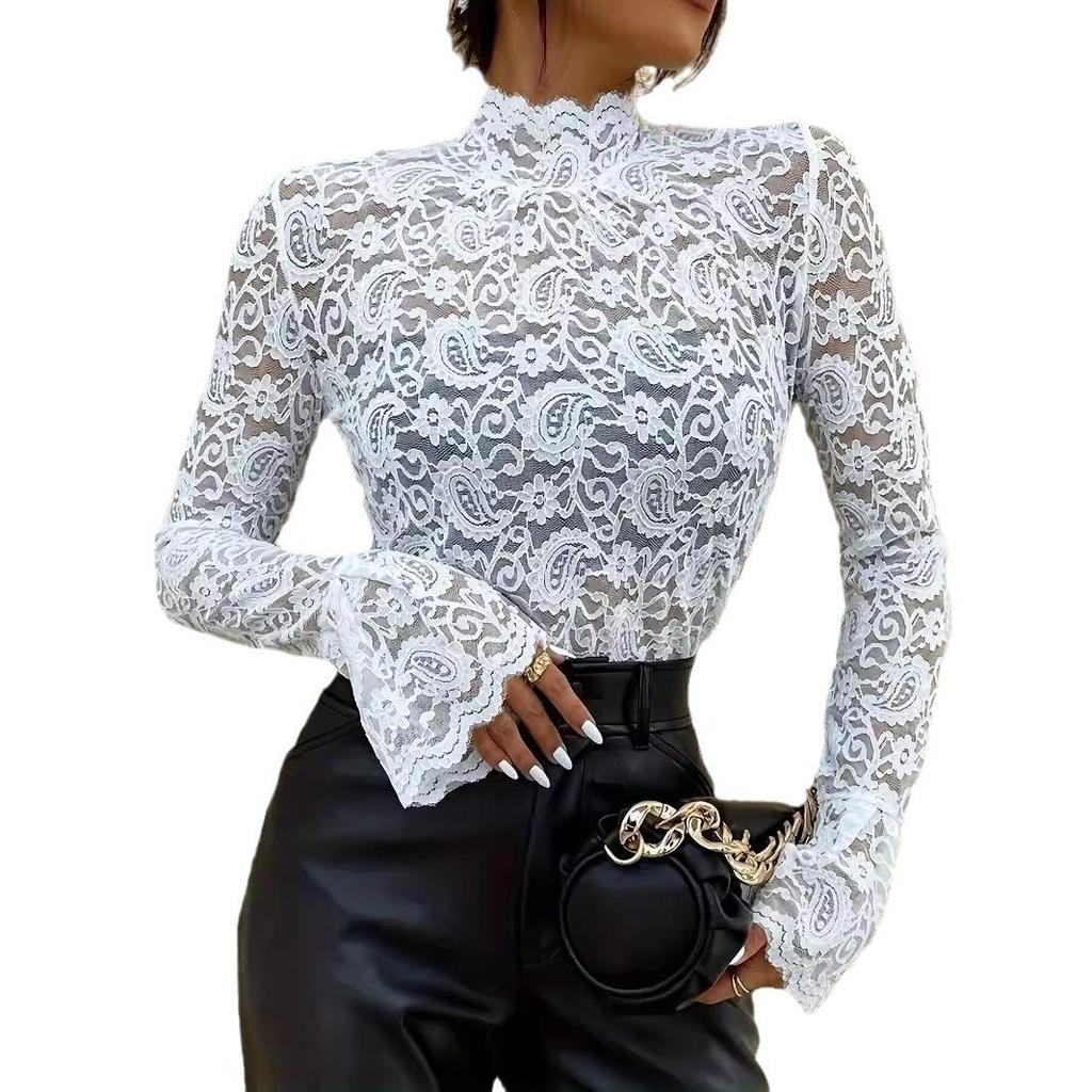 Die neue sexy Cashew Flower Lace Slim Fit sieht schlank aus und trägt ein Oberteil mit Glockenärmeln für Frauen im Inneren