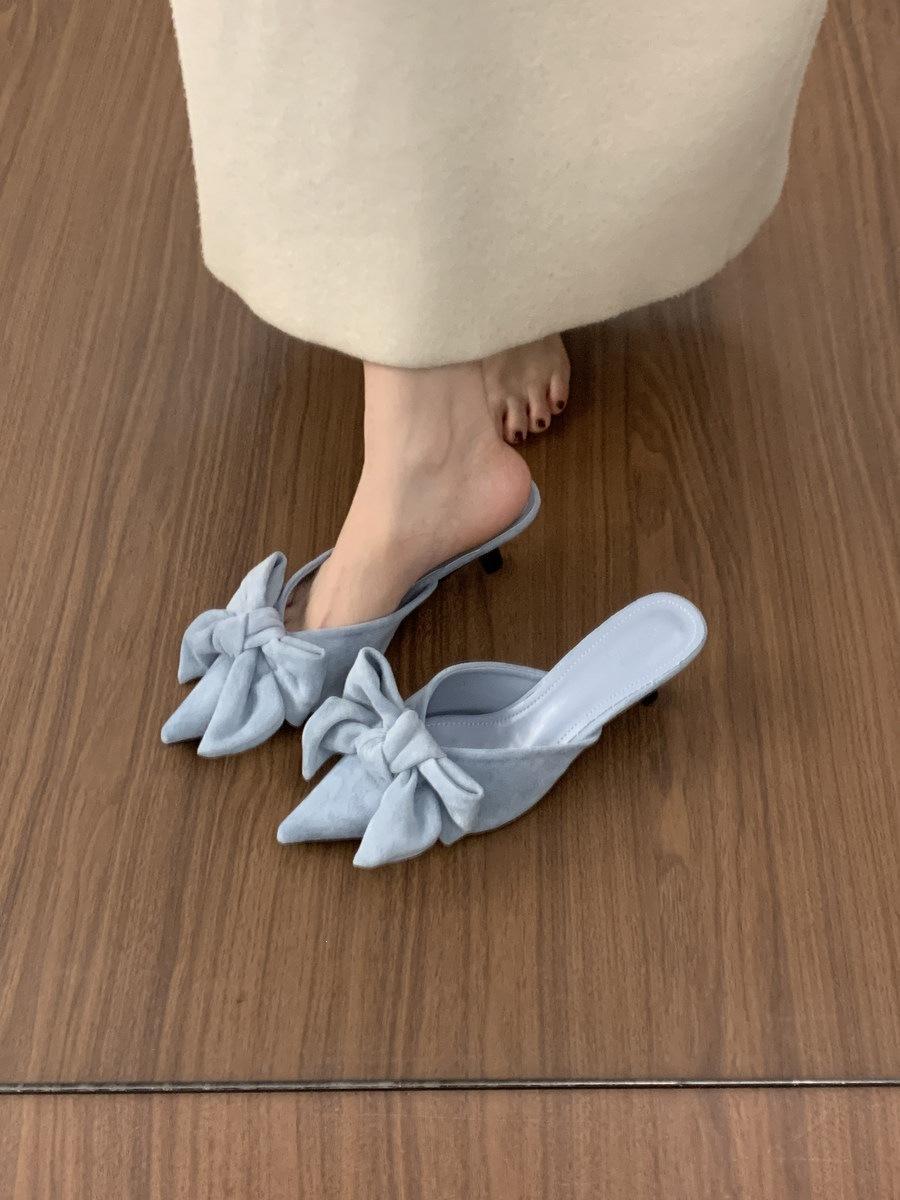 First Encounter Season Fairy Wind Bow Bag Head Half Slippers Women Wear Spring And Summer French Leopard Print Beautiful High 35 синий