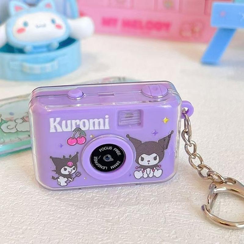 Sanrio Kuromi Cinnamoroll Glowing small camera keychain Kawaii Melody Pochacco Key Ring Camera