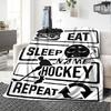 Eat Sleep Hockey Repeat Lifestyle Design Cozy Customizable Blanket Personalized Text Soft Cozy Perfect For Sofa Couch Office Bed Picnics For All