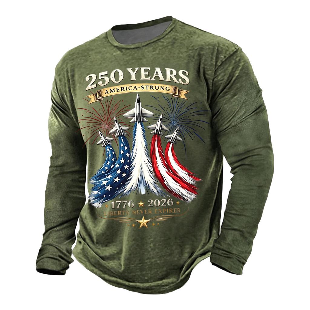 Men's Long Sleeve Casual Printed T Shirt 250 Years 1776 2026 Never Expires America Strong Graphic Top