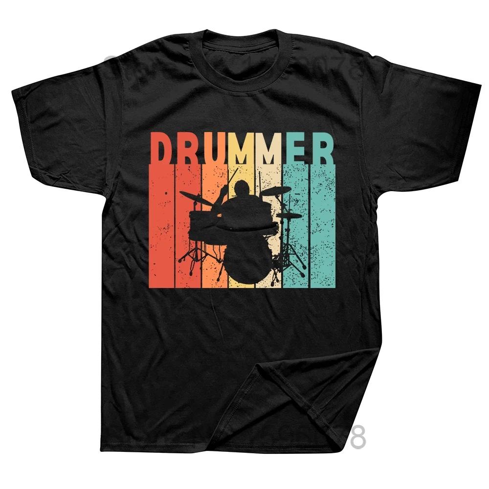 Retro Vintage Drummer T Shirt Graphic Cotton Streetwear Drumming Drumsticks Drumset Drum Set Birthday Gifts Tshirt Men Clothing