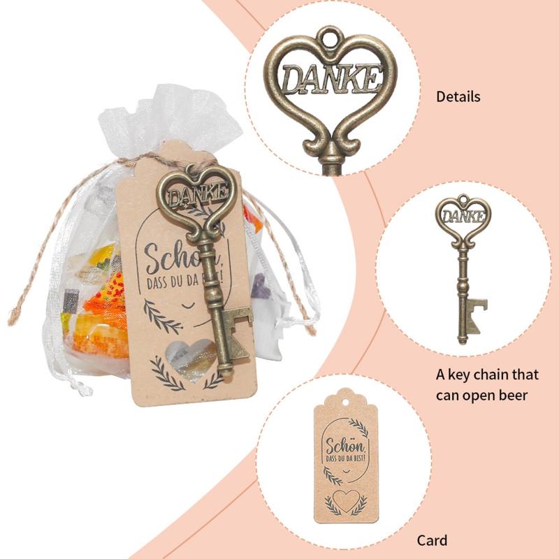 Hochzeit für Schlüssel-Flaschenöffner 50er Pack mit Wunsch-Anhänger Hanfseilen für Geschäftstreffen Brautparty Hochzeitsdankes-Geschenk