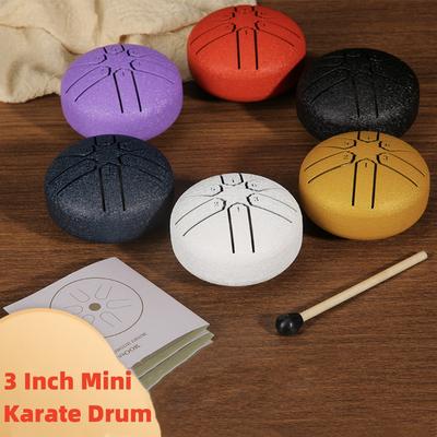 3-calowy Mini Bęben Karate, Instrument Perkusyjny, 6 nut, Stalowy Język, Używany do Medytacji, Jogi, Dla Początkujących