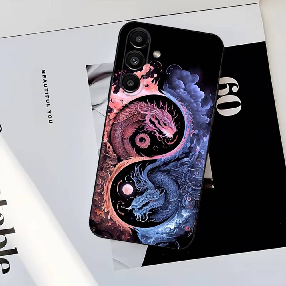 Japanese Art Dragon Yin Yang Phone Case For Samsung S25,S24,S23,S22,S21,S20,S10,Ultra,Plus,Lite,FE,Soft Silicone Black Cover